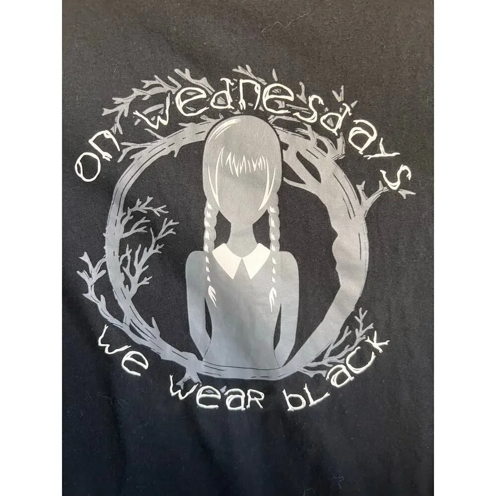 WEDNESDAY girls black logo tee We Wear Black On Wednesday Goth NWOT SZ xL